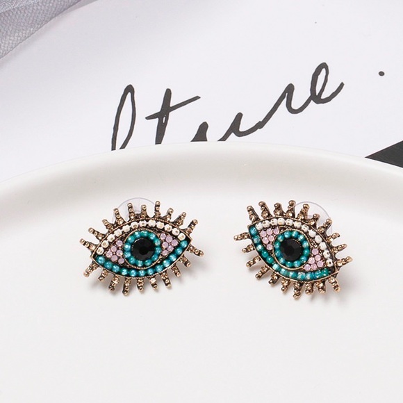 2/$20! Gold/Blue Evil Eye Beaded Stud Earrings - Picture 2 of 6
